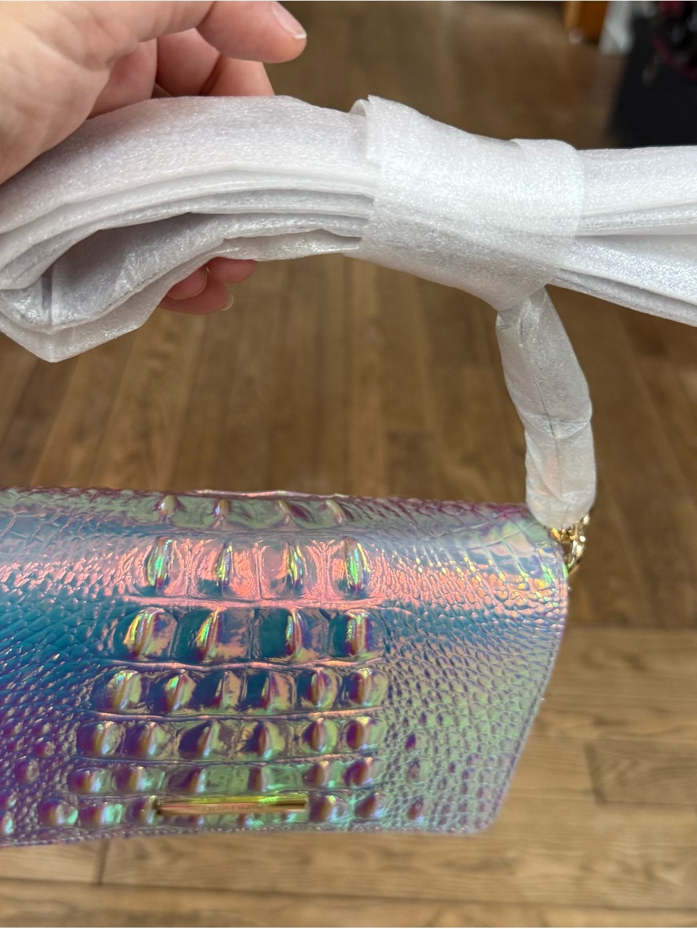 Brahmin Minuette Iridescent Croc-Embossed Clutch in Pink, Purple & Green - Picture 7 of 16